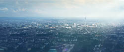 Matte painting and camera mapping. One city for each ad in the word